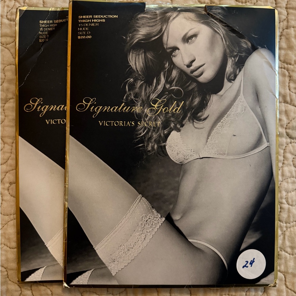 Victoria's Secret Signature Gold sheer thigh highs nude color in size D